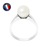 Bague- Perles de Culture- Ronde 8-9 mm Blanc- Or Blanc