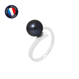 Bague- Perles de Culture - Ronde 8-9 mm Black Tahiti- Or Blanc