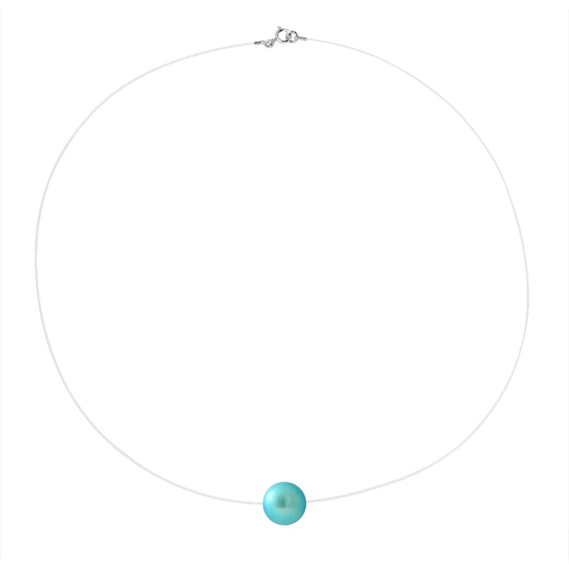 Collier- Perle de Culture d'Eau Douce- Diamètre 9-10 mm Bleu Turquoise-  Argent 925 Millièmes