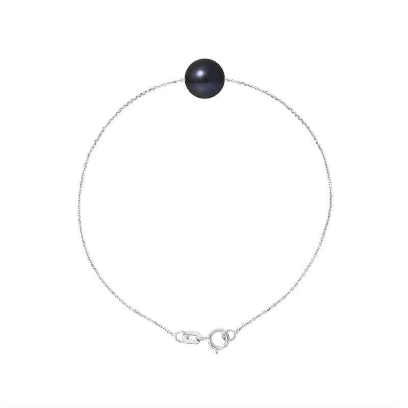 Bracelet- Perle de Culture d'Eau Douce- Diamètre 8-9 mm Black Tahiti-Argent 925 Millièmes