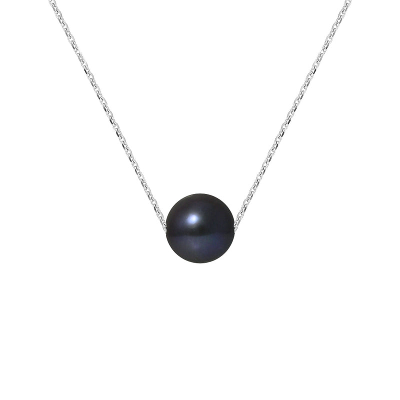 Collier- Perle de Culture d'Eau Douce- Diamètre 8-9 mm Black Tahiti- Argent