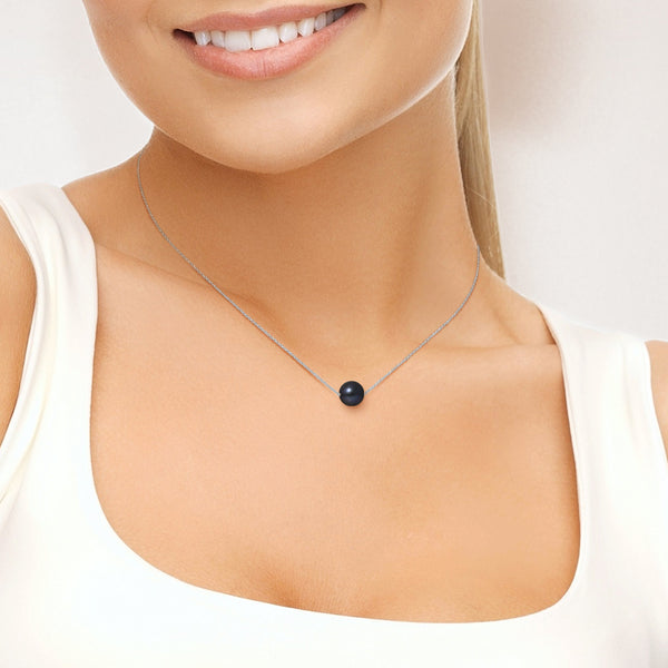 Collier- Perle de Culture d'Eau Douce- Diamètre 8-9 mm Black Tahiti-  Argent 925 Millièmes