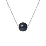 Collier- Perle de Culture - Diamètre 9-10 mm Black Tahiti-  Argent