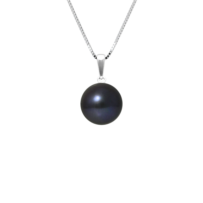 Collier- Perle de Culture 9-10 mm Black Tahiti- Argent 925 Millièmes