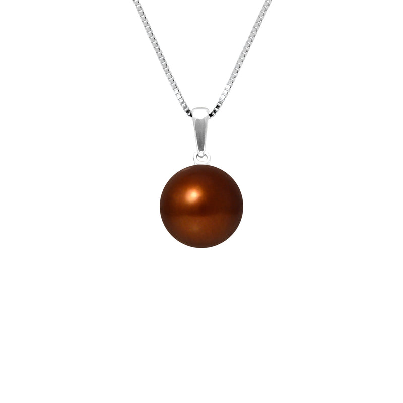 Collier- Perle de Culture d'Eau Douce- Diamètre 9-10 mm Chocolat-Argent 925 Millièmes