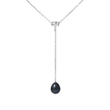 Collier Cravate- Perle de Culture 9-10 mm Black Tahiti- Argent
