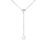 Collier Cravate- Perle de Culture d'Eau Douce- Diamètre 9-10 mm Blanc-  Argent 925 Millièmes