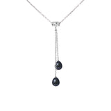 Collier Toi & Moi Argent 2 Perles de Culture d'Eau Douce Black Tahiti- Diamètre 7-8 mm