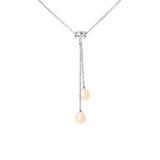 Collier Toi & Moi Argent  2 Perles de Culture d'Eau Douce Rose Naturel- Diamètre 7-8 mm