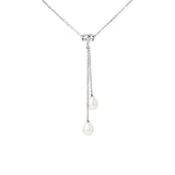 Collier Argent  Toi & Moi 2 Perles de Culture d'Eau Douce Blanc Naturel - Diamètre 7-8 mm