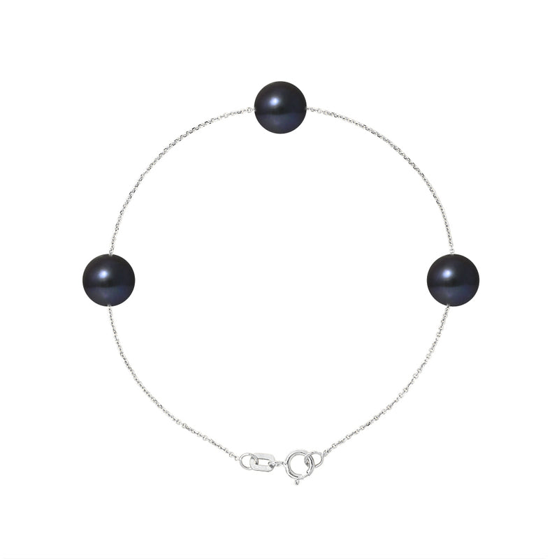 Bracelet 3 Perles de Culture d'Eau Douce- Diamètre 7-8 mm Black Tahiti- Bijou Femme- Argent 925 Millièmes