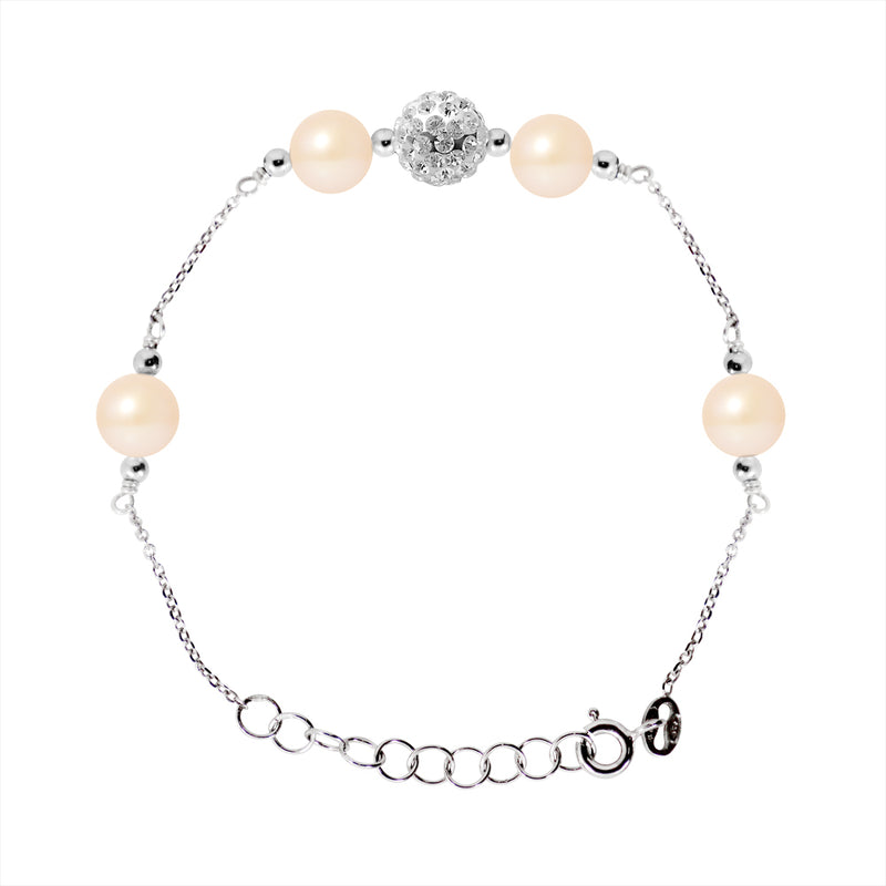 Bracelet 4 Perles de Culture d'Eau Douce- Diamètre 6-7  mm Rose- Argent 925 Millièmes