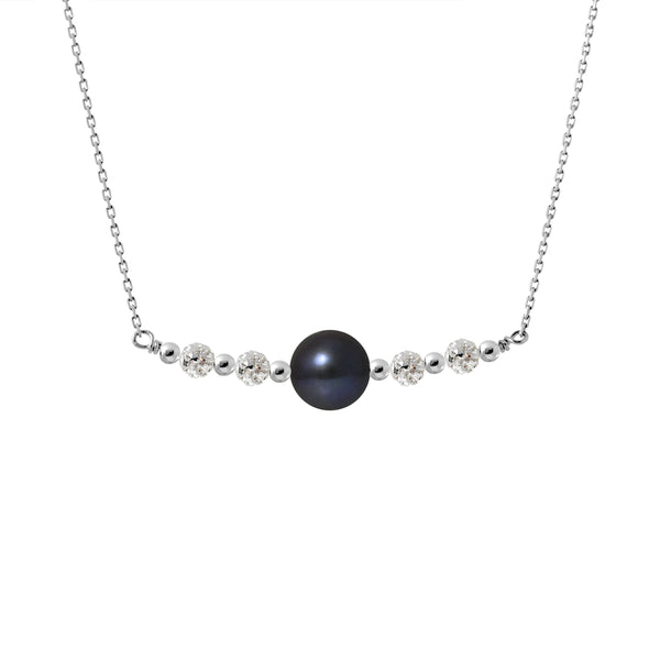 Collier- Perle de Culture d'Eau Douce- Diamètre 9-10 mm Black Tahiti-  Argent 925 Millièmes