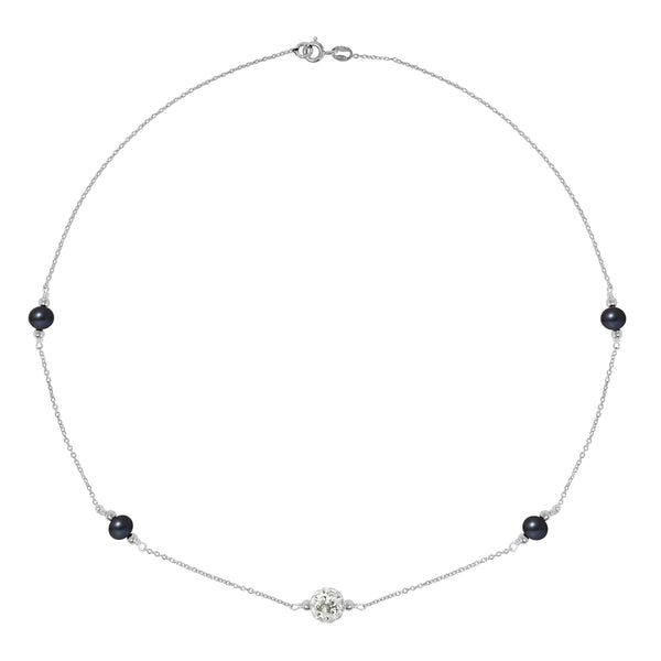 Collier CRISTAL Perles de Culture d'Eau Douce- Diamètre 5-6 mm Black Tahiti Cristal- Argent 925 Millièmes