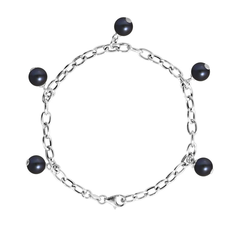 Collier CHARM'S 5 Véritables Perles de Culture d'Eau Douce- Diamètre 7-8 mm Black Tahiti- Bijou Femme- Argent 925 MillŠmes