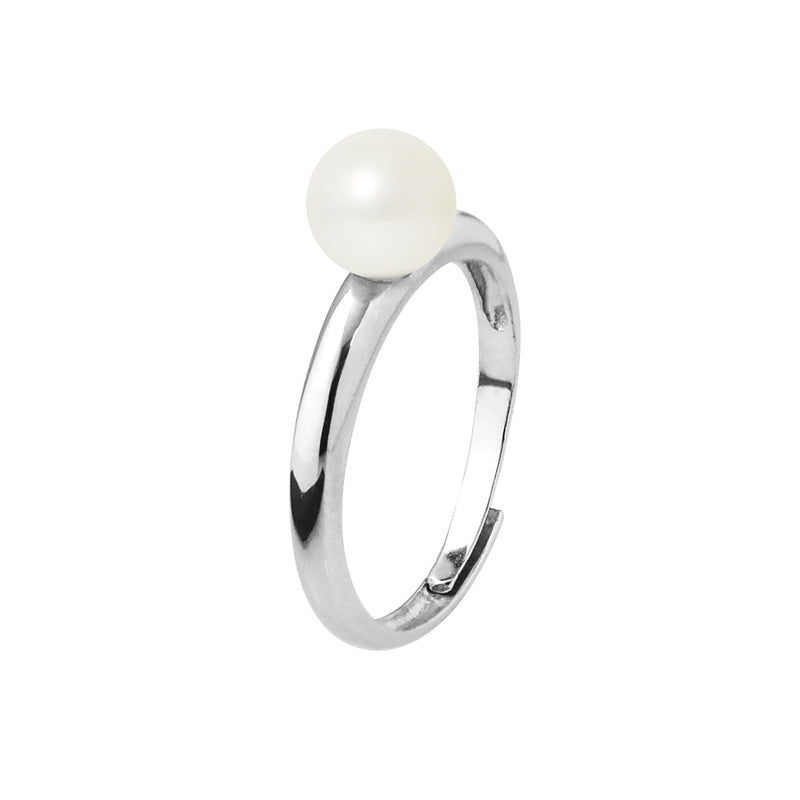 Bague Jonc- Perle de Culture d'Eau Douce - Diamètre 6-7  mm  Blanc- Bijou Femme- Argent 925 Millièmes