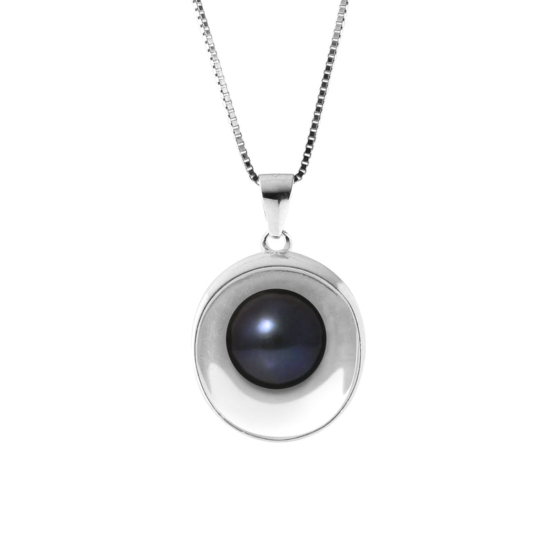 Collier Moon Argent  Perle de Culture d'Eau Douce Black Tahiti - Diamètre 9-10 mm