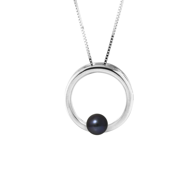 Collier Circle Argent Perle de Culture d'Eau Douce Black Tahiti - Diamètre 6-7  mm