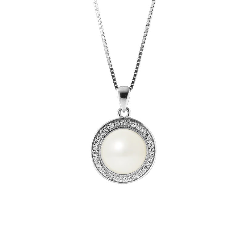 Collier Sun- Perle de Culture- Diamètre 9-10 mm Blanc- Bijou Femme- Argent 925 Millièmes