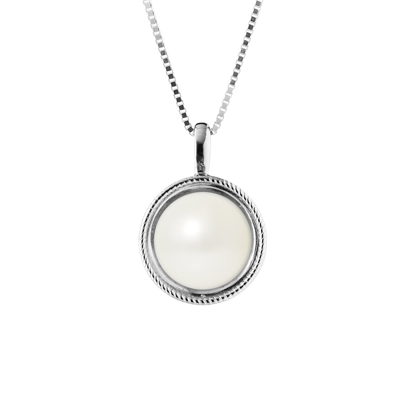 Collier Simple Argent Perle de Culture d'Eau Douce Blanc - Diamètre 9-10 mm