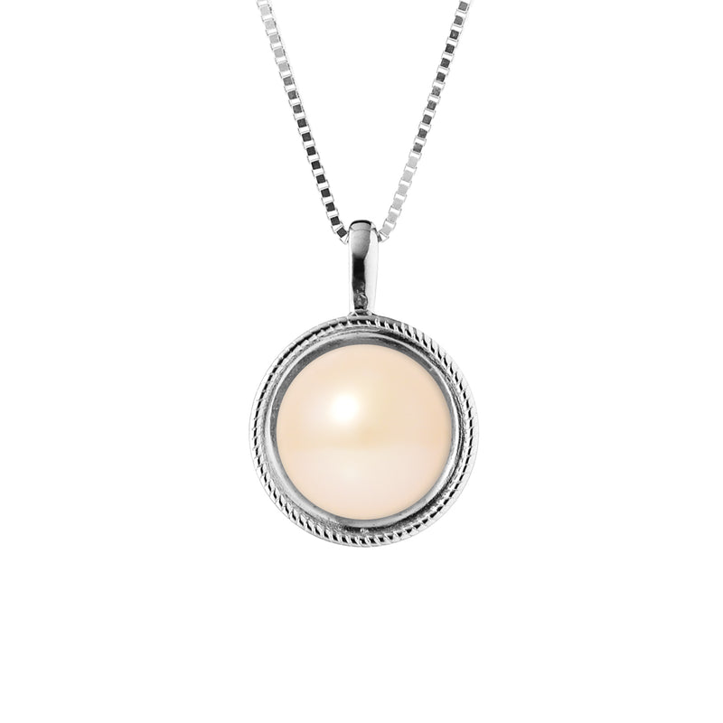 Collier Simple Argent Perle de Culture d'Eau Douce Rose - Diamètre 9-10 mm