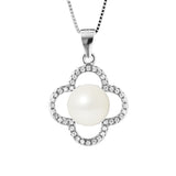 Collier TrŠfle- Perle de Culture d'Eau Douce- Diamètre 9-10 mm Blanc- Argent 925 Millièmes