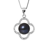 PERLINEA- Collier TrŠfle- Perle de Culture d'Eau Douce- Diamètre 9-10 mm Black Tahiti- Bijou Femme- Argent 925 Millièmes