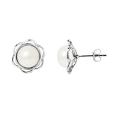 Boucles d'Oreilles- Fleur Perles de Culture d'Eau Douce Blanc-  Argent 925 Millièmes