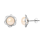 Boucles d'Oreilles- Fleur Perles de Culture d'Eau Douce Rose-  Argent 925 Millièmes