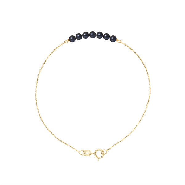 Bracelet- Perle de Culture d'Eau Douce - Diamètre 3-4 mm  Black Tahiti- Or Jaune