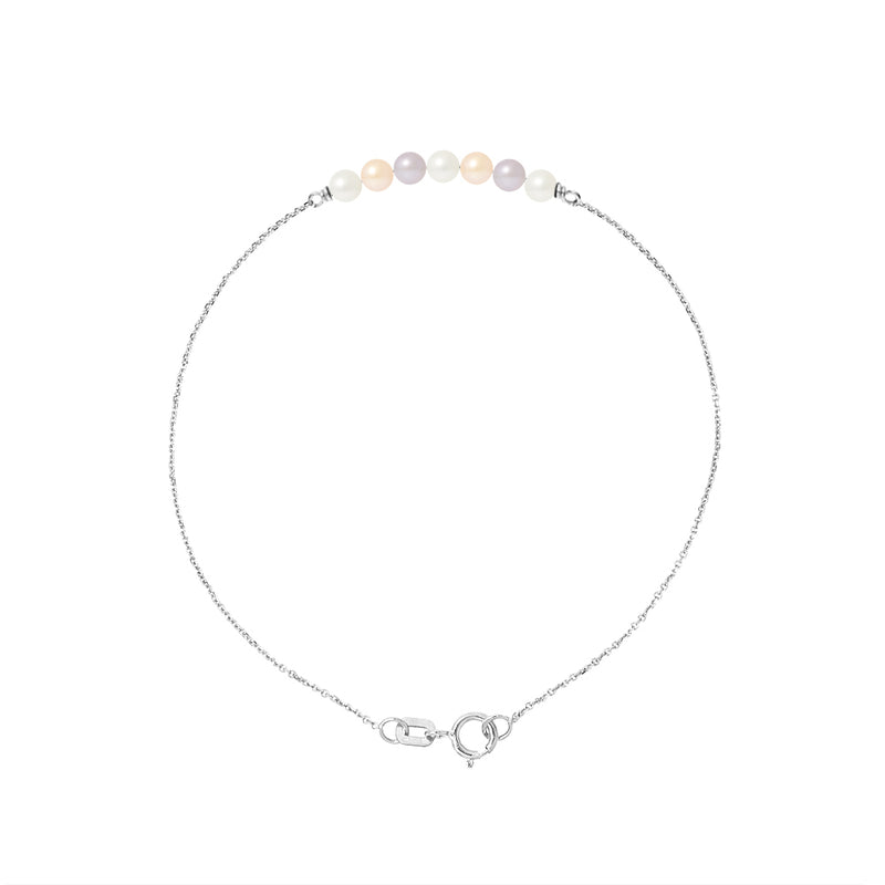 Bracelet- Perle de Culture d'Eau Douce - Diamètre 3-4 mm Multicolor- Or Blanc