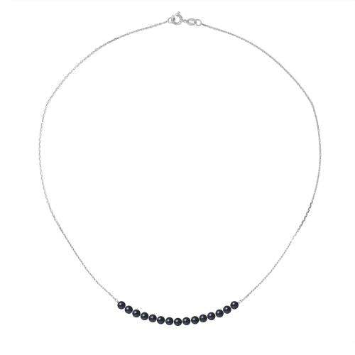 Collier avec 15 Perle de culture- Diamètre 3-4 mm Black Tahiti- Or Blanc