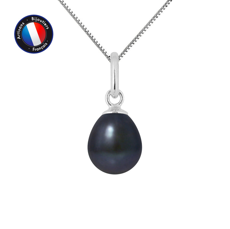 Pendentif- Perle de Culture- Diamètre 7-8 mm Black Tahiti- Or Blanc