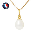 Pendentif- Perle de Culture d'Eau Douce- Bouton 7-8 mm Blanc-  Or Jaune