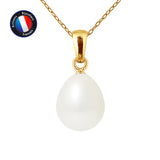 Perle de Culture d'Eau Douce- Poire Diamètre 9-10 mm Blanc- Bijou Femme- Or Jaune
