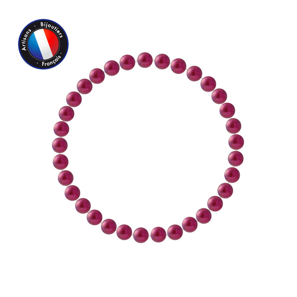 Bracelet Porte Bonheur- Perle d'Eau Douce- Ronde 5-6 mm Rouge Cerise