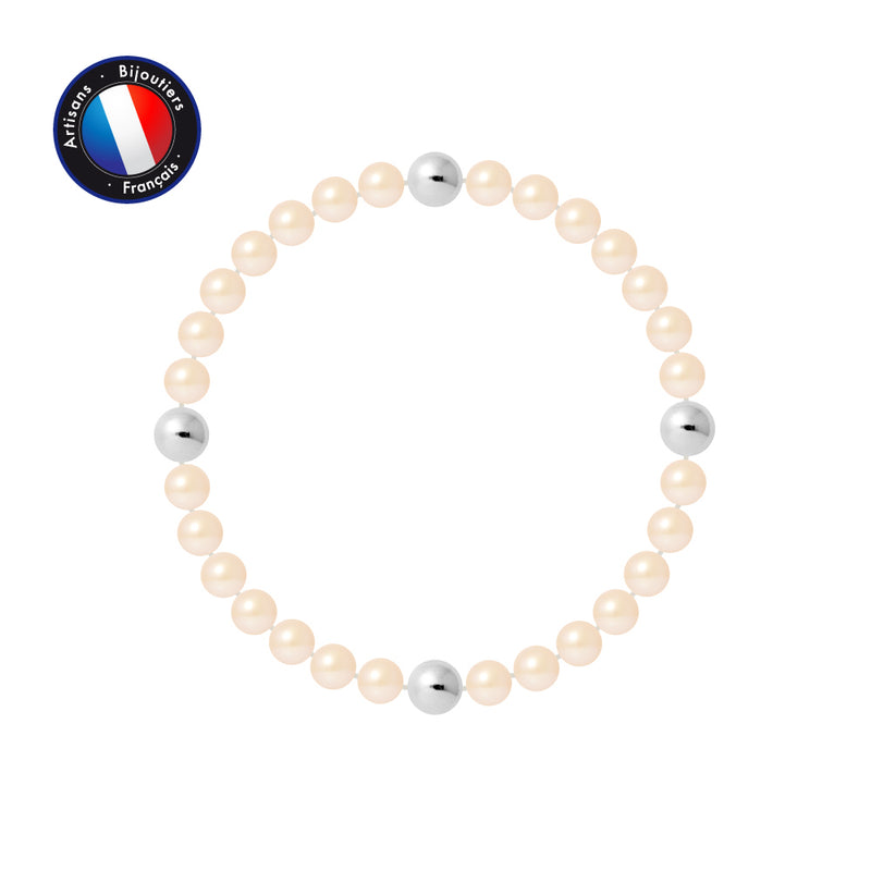 Bracelet Porte Bonheur- Perle d'Eau Douce- Ronde 5-6 mm Rose