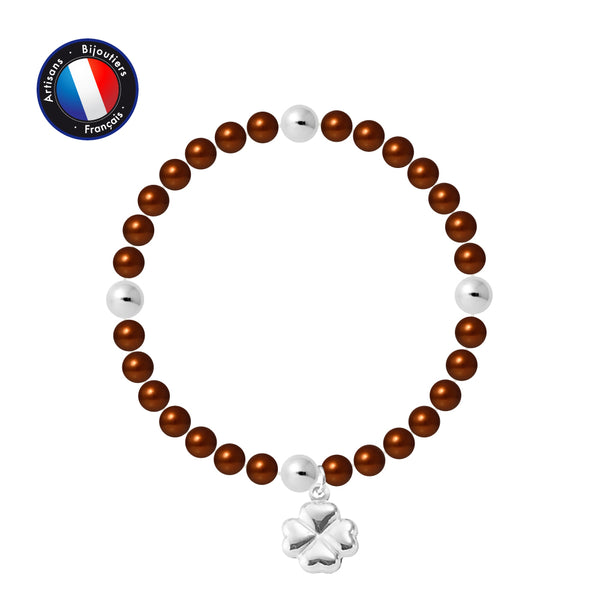 Bracelet Porte Bonheur- Perle d'Eau Douce- Ronde 5-6 mm Chocolat