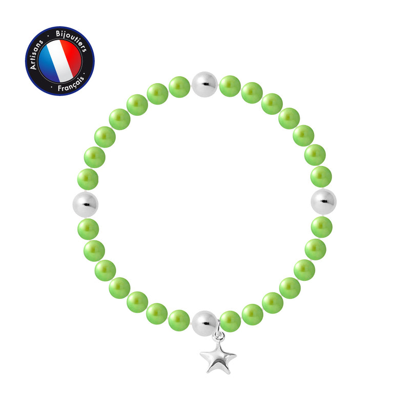 Bracelet Porte Bonheur- Perle d'Eau Douce- Ronde 5-6 mm Vert Tonic