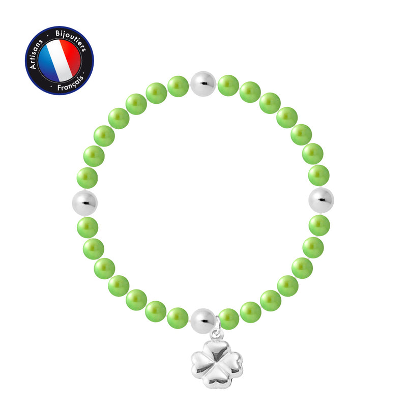 Bracelet Porte Bonheur- Perle d'Eau Douce- Ronde 5-6 mm Vert Tonic