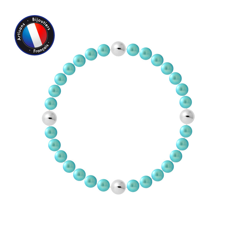 Bracelet Porte Bonheur- Perle d'Eau Douce- Ronde 5-6 mm Bleu Turquoise