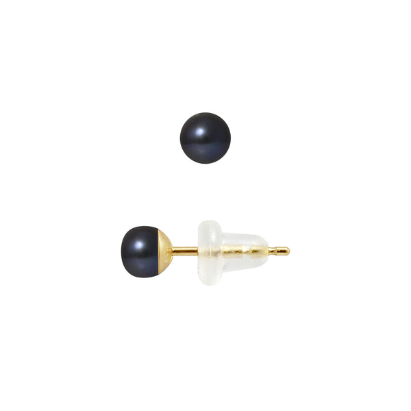 Boucle d'Oreilles- Perles de Culture 4-5 mm Black Tahiti- Or Jaune