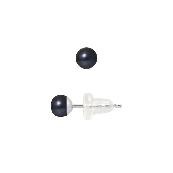 Boucle d'Oreilles- Perles de Culture 4-5 mm- Black Tahiti- Or Blanc