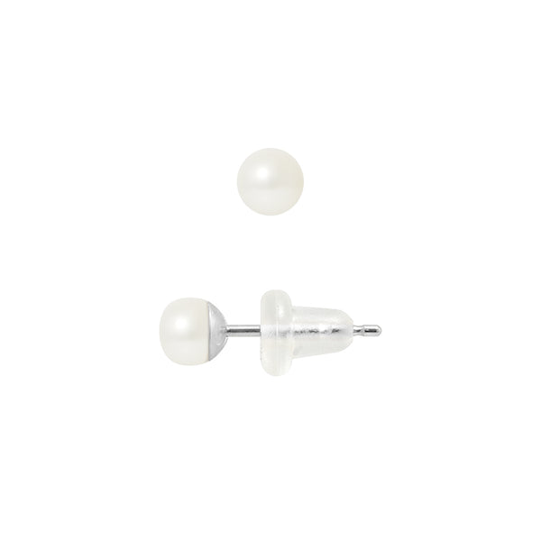 Boucle d'Oreilles- Perles de Culture 4-5 mm Blanc- Or Blanc