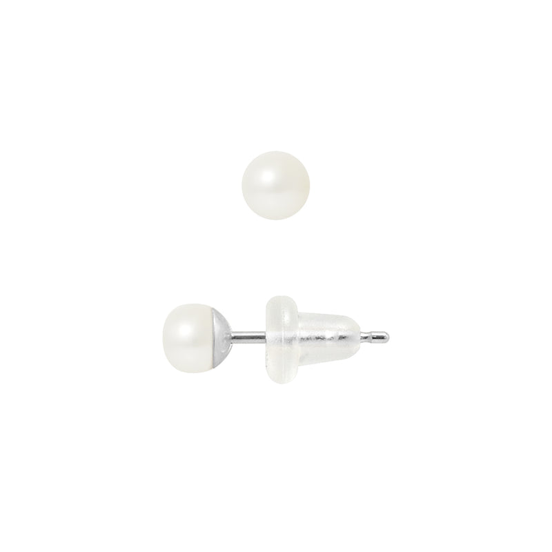 Boucle d'Oreilles- Perles de Culture 4-5 mm Blanc- Or Blanc