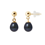 Boucle d'Oreilles- Perles de Culture d'Eau Douce- Poire Diamètre 6-7  mm Black Tahiti- Or Jaune