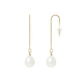 Boucle d'Oreilles- Perles de Culture d'Eau Douce- Poire Diamètre 8-9 mm Blanc- Or Jaune
