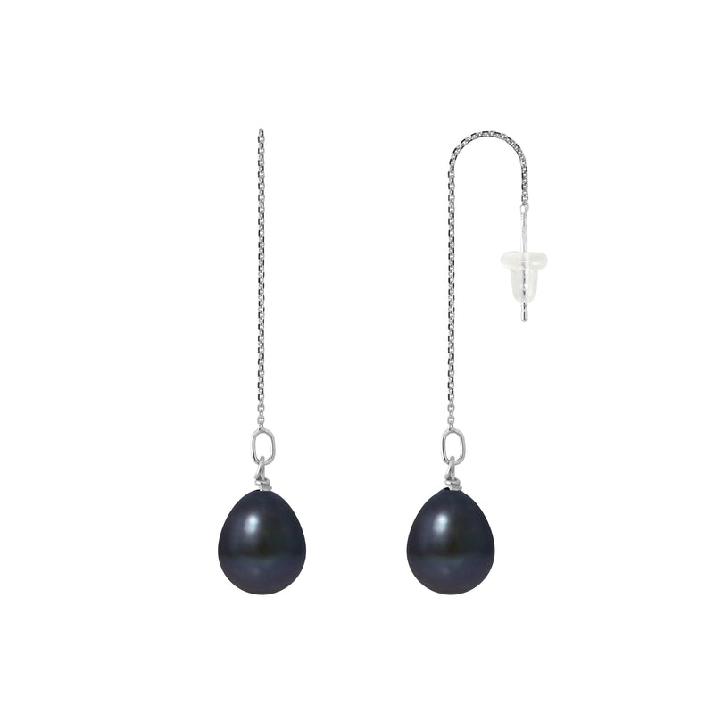 Boucle d'Oreilles- Perles de Culture- Poire 8-9 mm Black Tahiti-  Or Blanc