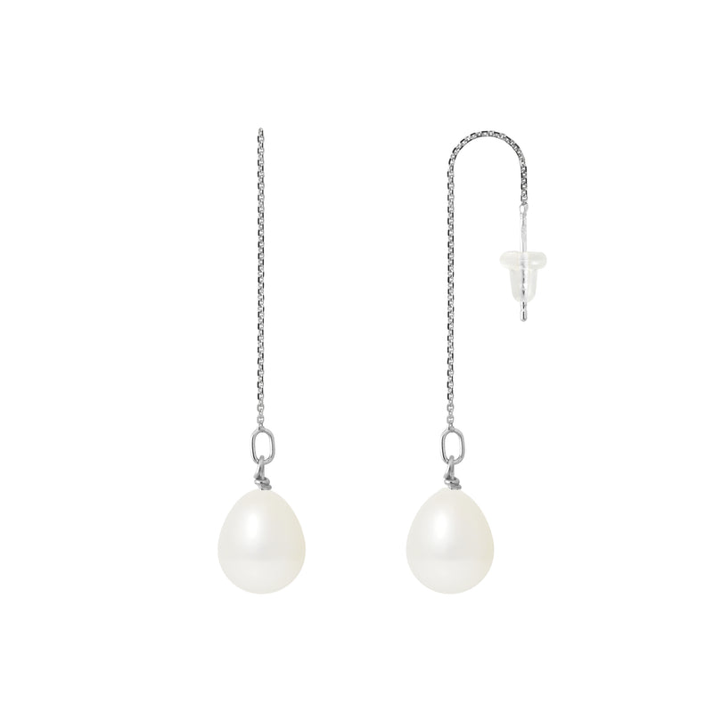 Boucle d'Oreilles- Perles de Culture Poire 8-9 mm Blanc- Or Blanc
