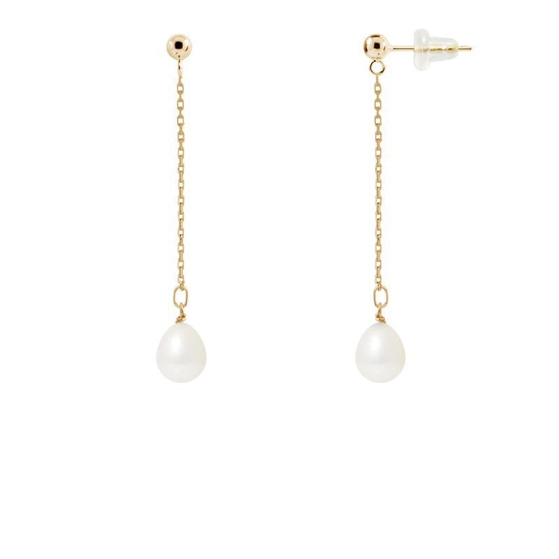 Boucles d'oreilles pendantes en or jaune et perles blanches | Lolita